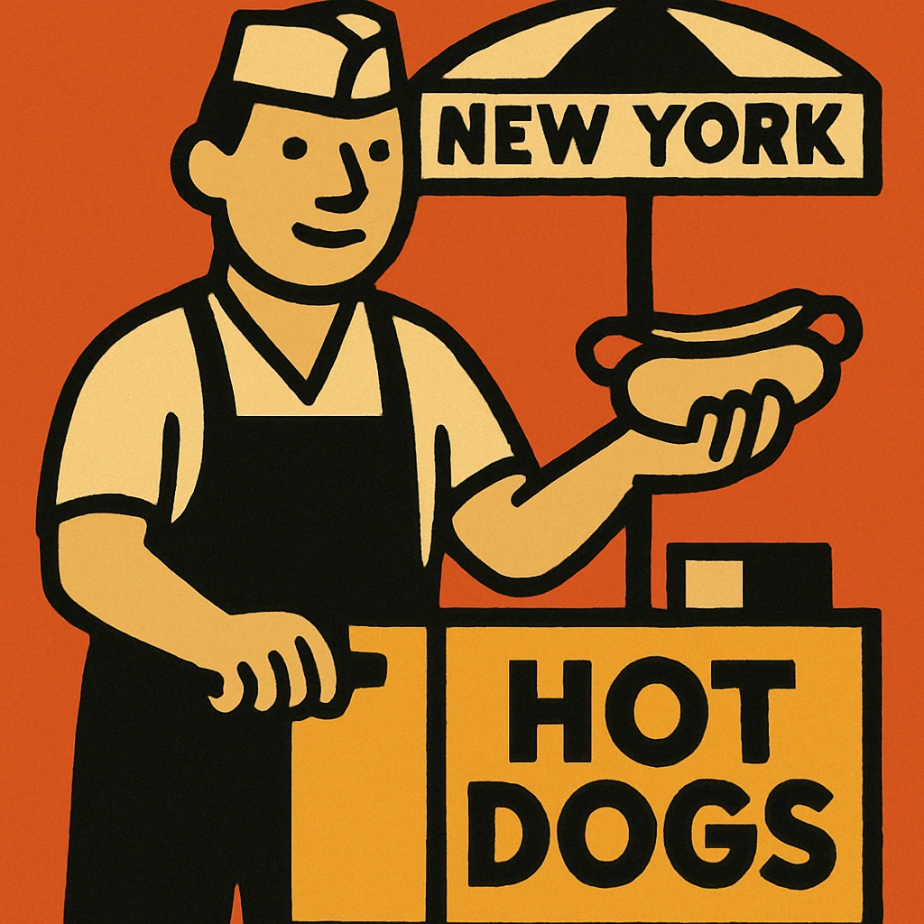 hotdog seller in New York with cart emoji