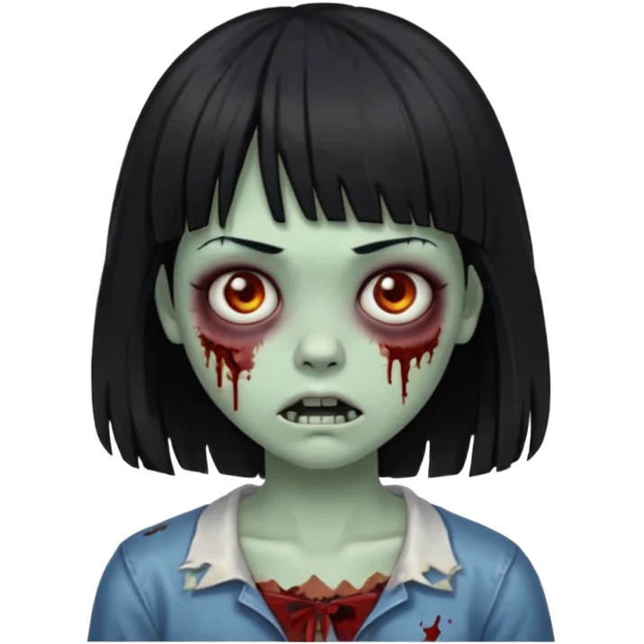 Faça uma zombie menina com franja e cabelo meio comprimido preto emoji