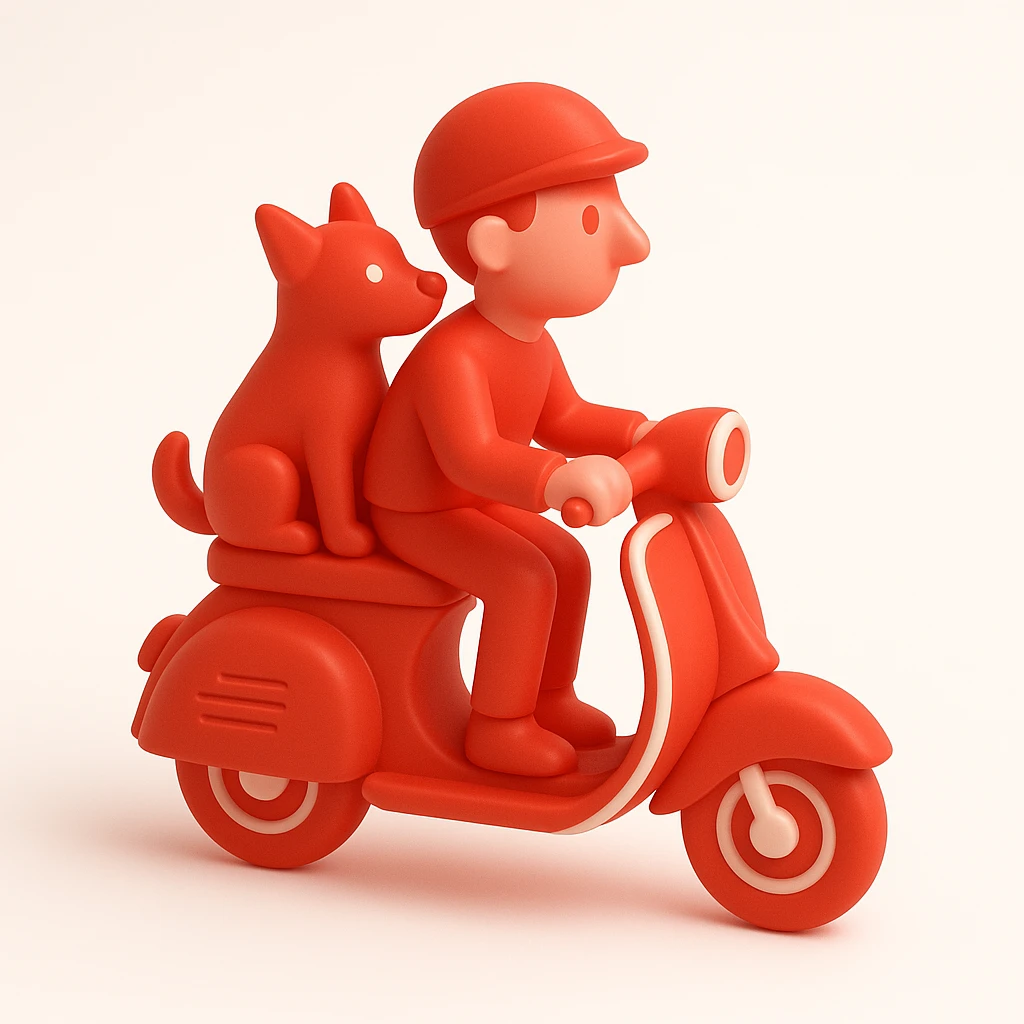 man and his pet dog riding a vespa emoji