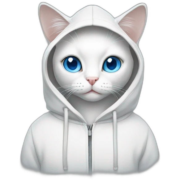 White cat blue eyes wearing a white hoodie  emoji