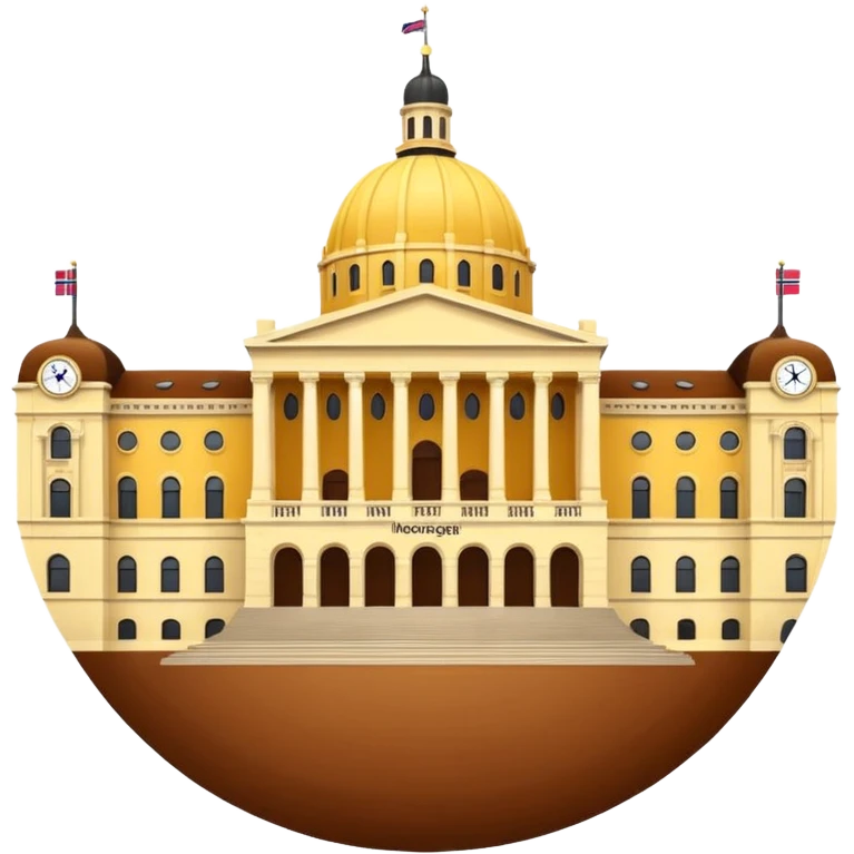 Norwegian Parliament building Stortinget, simplified, yellow and brown colors, iconic round shape, emoji style emoji