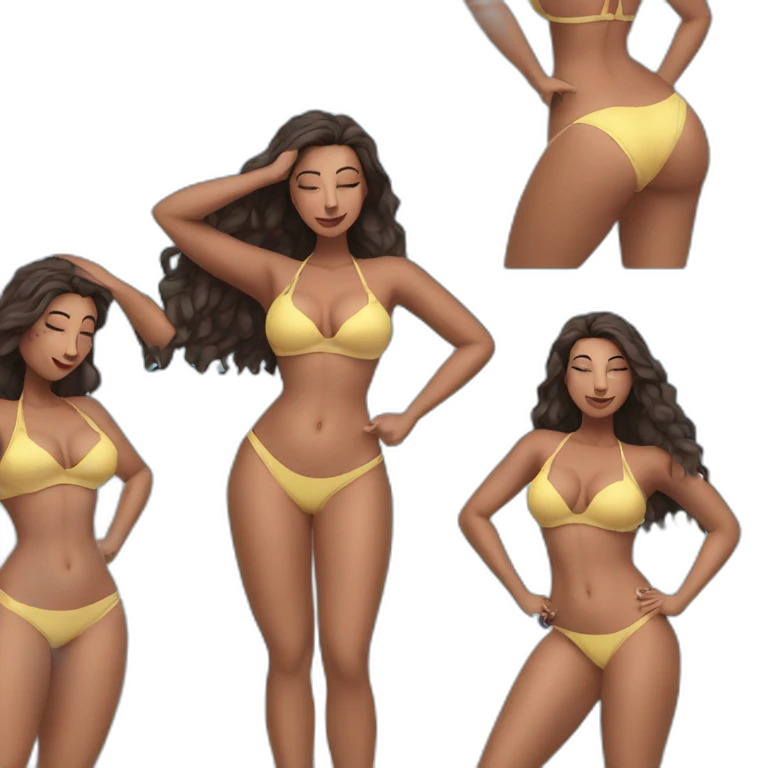 Slim-thicc latina woman bikini hands-in-hair pose (beach body) full body emoji