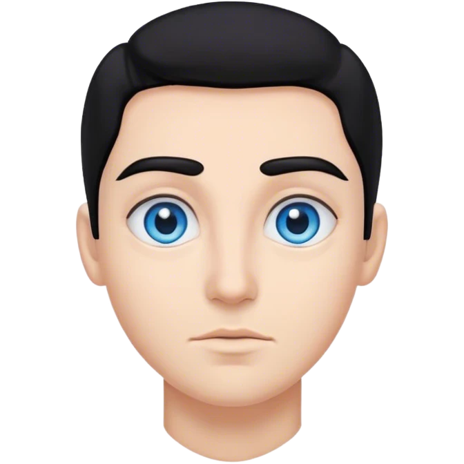 a person whose hair and eyebrows are black and whose eyes are blue emoji