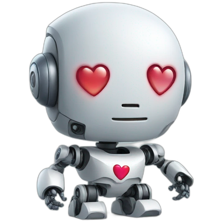 robot holding a heart emoji