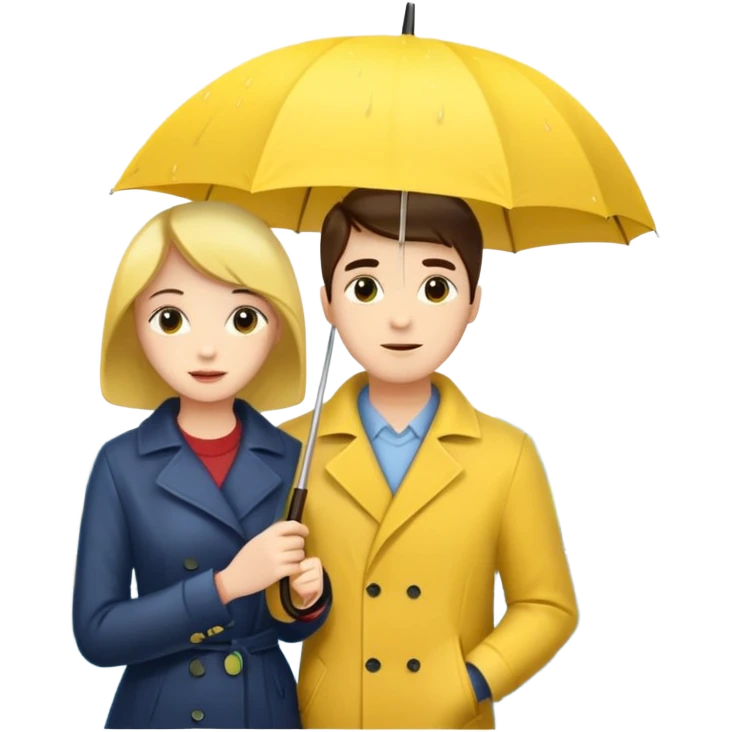 Couple under yellow umbrella, City Rain Scene. emoji