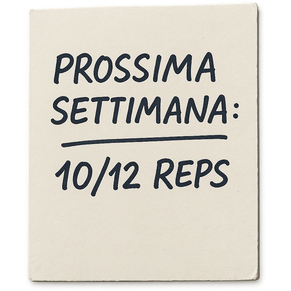 top view hyperrealistic paper sheet with handwritten pen text 'PROSSIMA SETTIMANA: 10/12 REPS', no background, handwritten style emoji