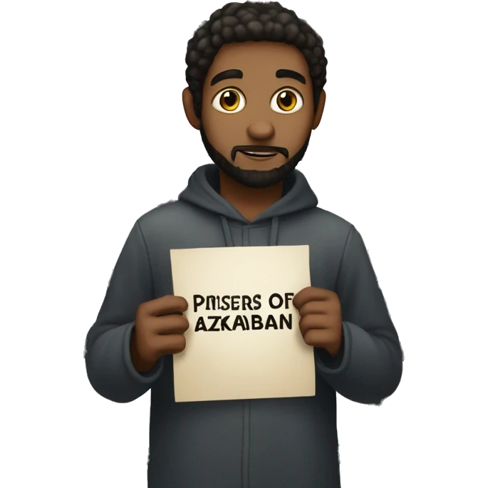 mysterious boy with beard holding Prisoners of Azkaban sign  emoji