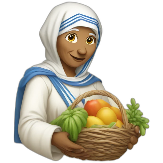 Mother theresa showing the mano cornuta emoji