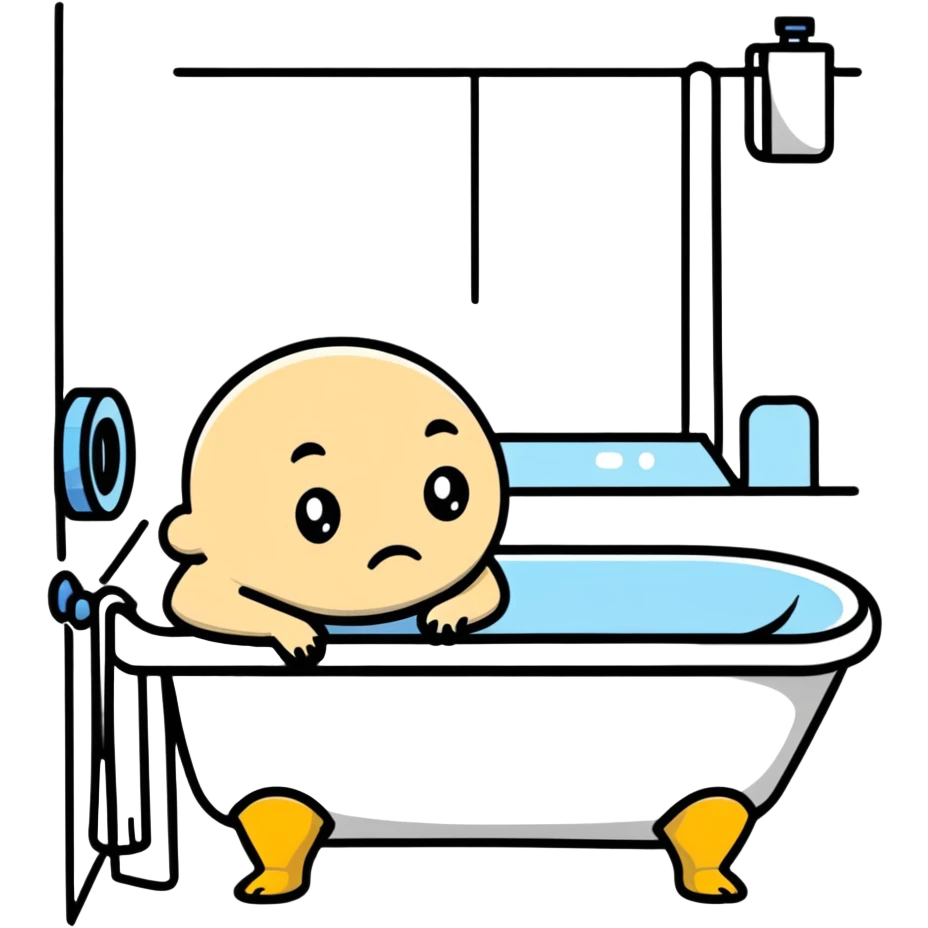 sad cartoon character with uncomfortable expression in bathroom emoji