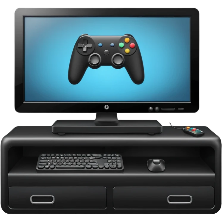 Gaming console on desk with tv emoji