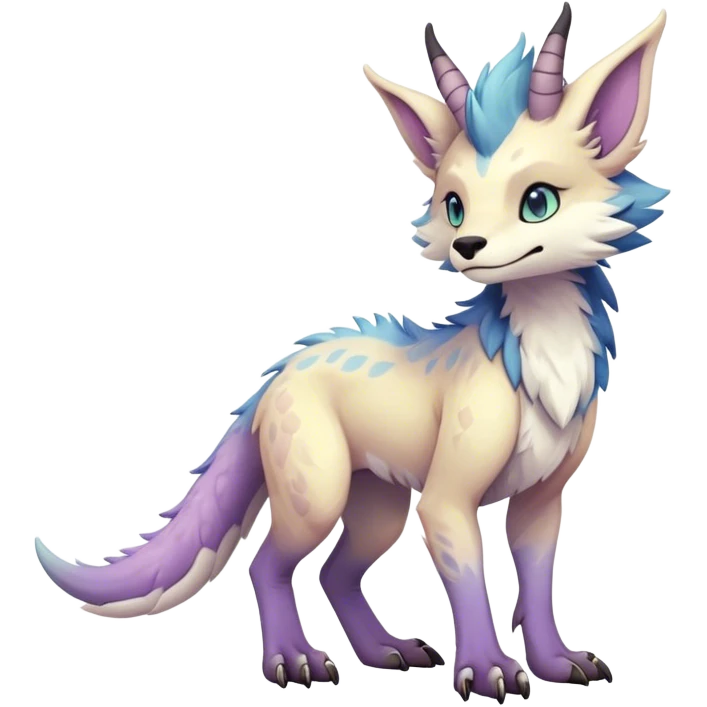 Feral Rare Fantasy cute pastel Vernid-Sergal-animal-creature-hybrid by LiLaiRa, markings, tufted ears, full body emoji