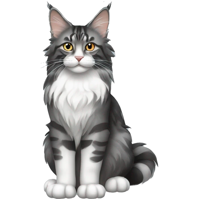 Black grey and white maine coon tabby cat emoji