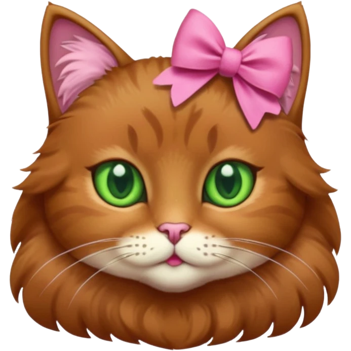   brown cat with green eyes and a pink bow emoji