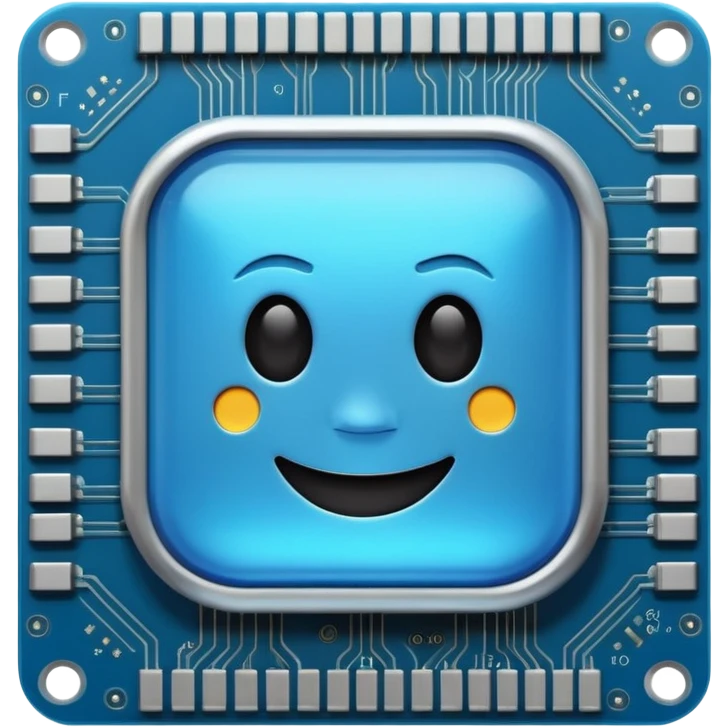 computer chip with a smiling face, AI development emoji