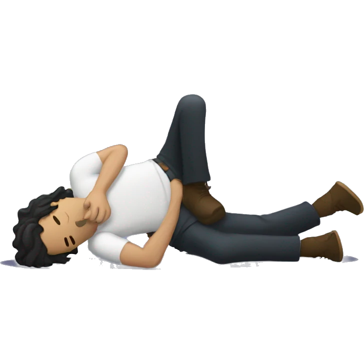 Black long haired white man lying prone unconscious on the ground emoji
