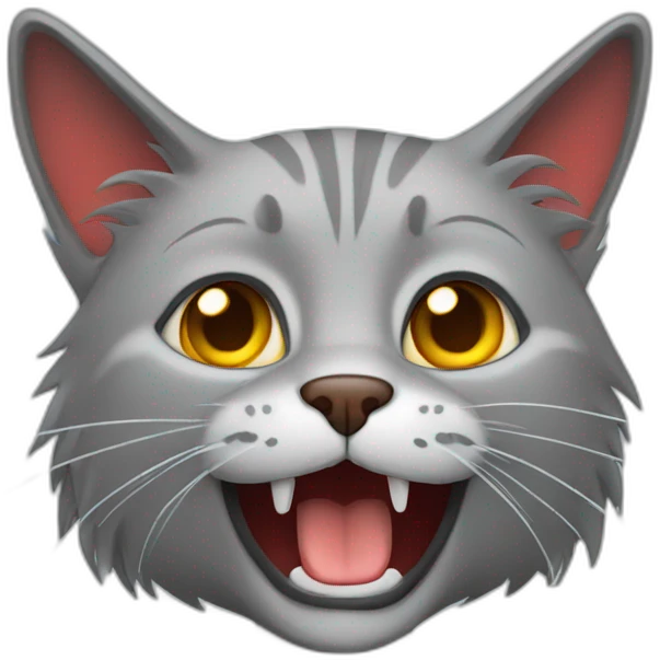 gray cat with alot of hair and red noes emoji