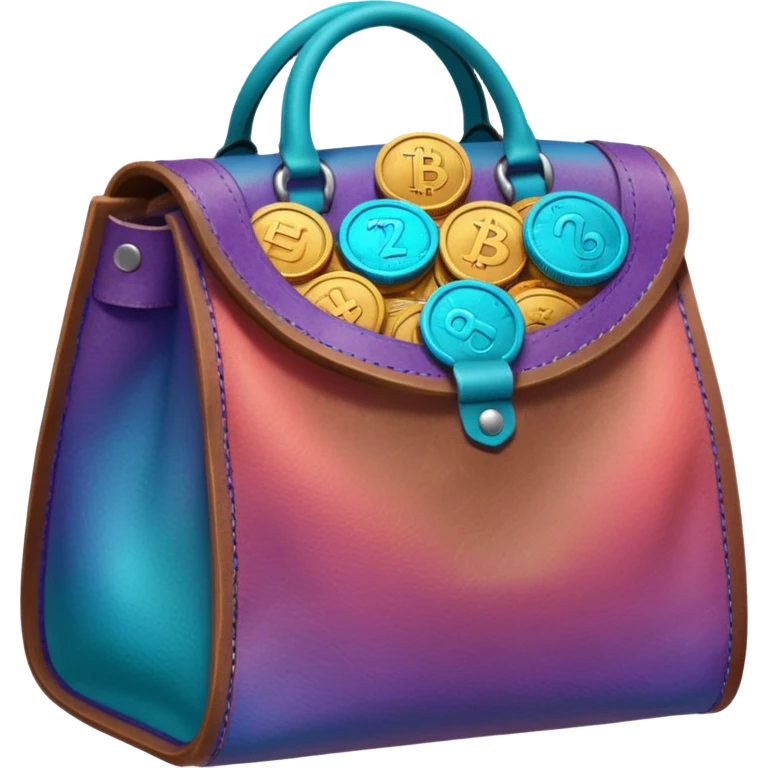 Coins inside brown leather bag, make bag always brown

Change coins color in in gradient of turquoise, blue, pink, purple, and coral emoji