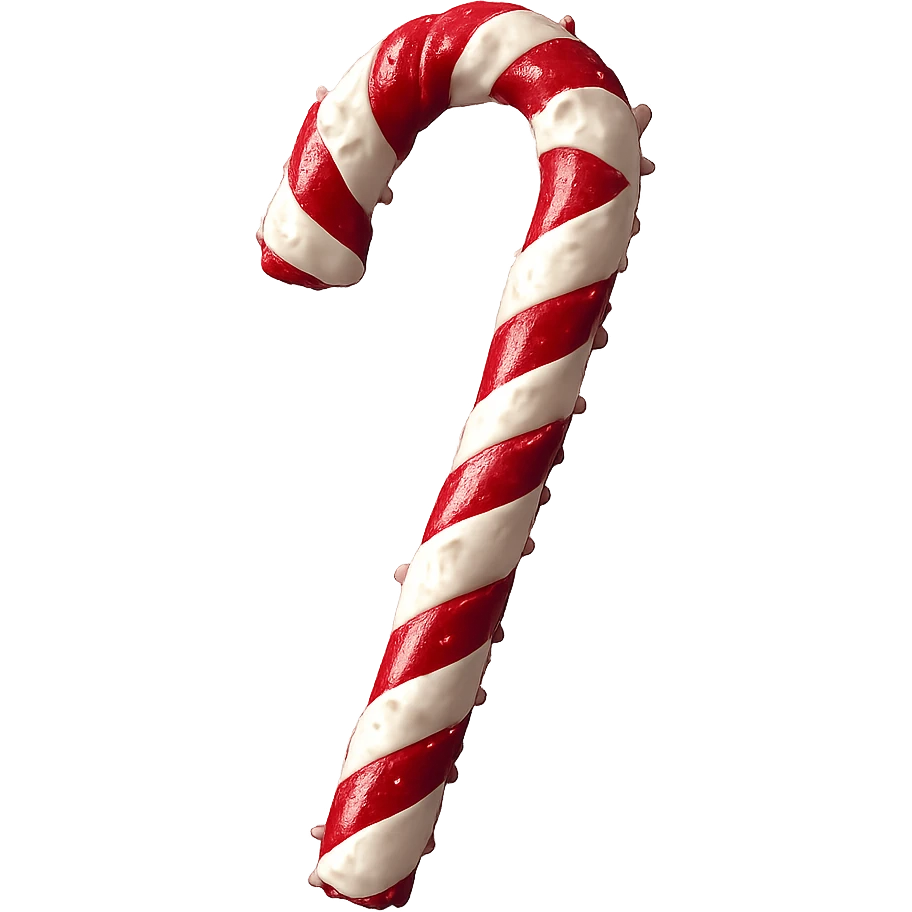 Isolate the candy cane on a transparent background, removing all background elements. emoji