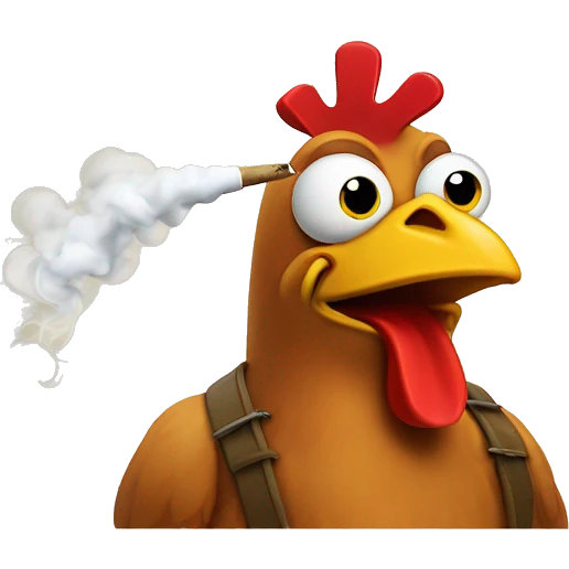 a chicken Smoking a joint With wearing crocks  emoji