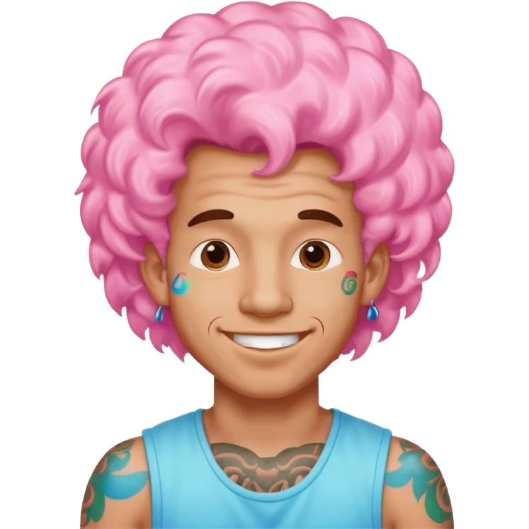 happy colorful puffy haired man made out of cotton candy with braces and tattoos and just face not holding anything emoji