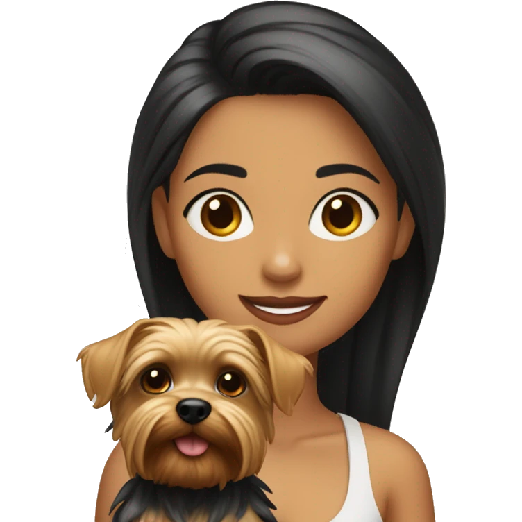 Chica morena paseando con dos yorkshire terrier negros emoji