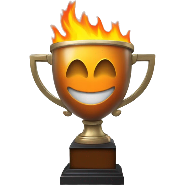 A trophy with a screaming face in the shape of orange, yellow and white fire. emoji