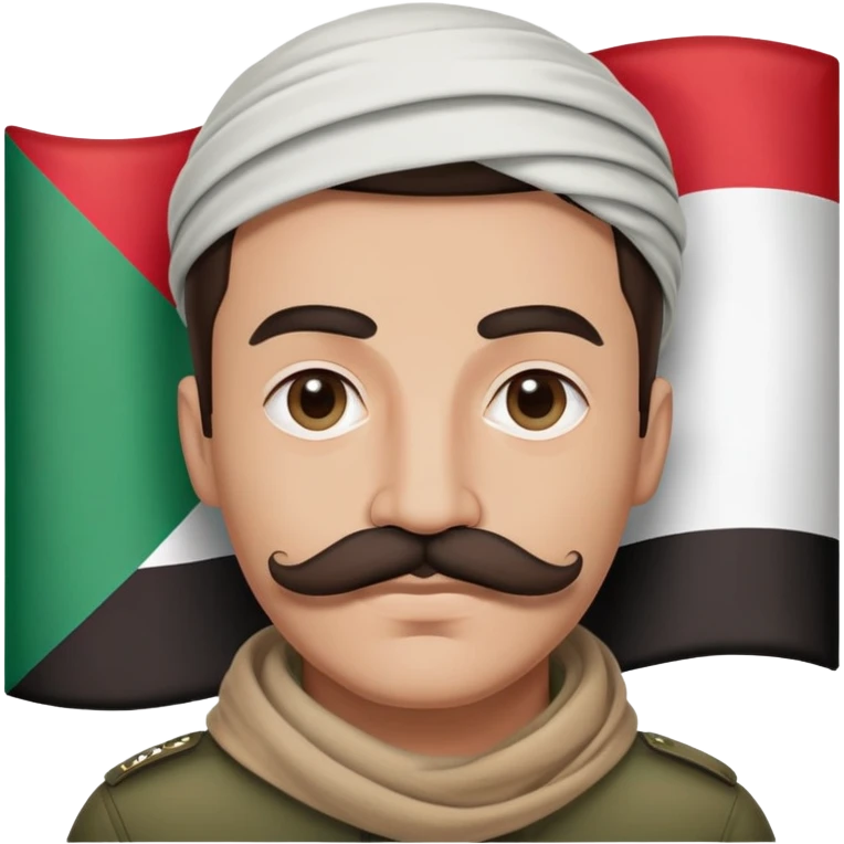 Guy with mustache wrapped in Palestinian flag emoji