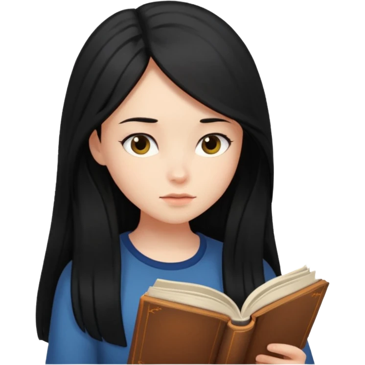 Girl black long hair reading book emoji