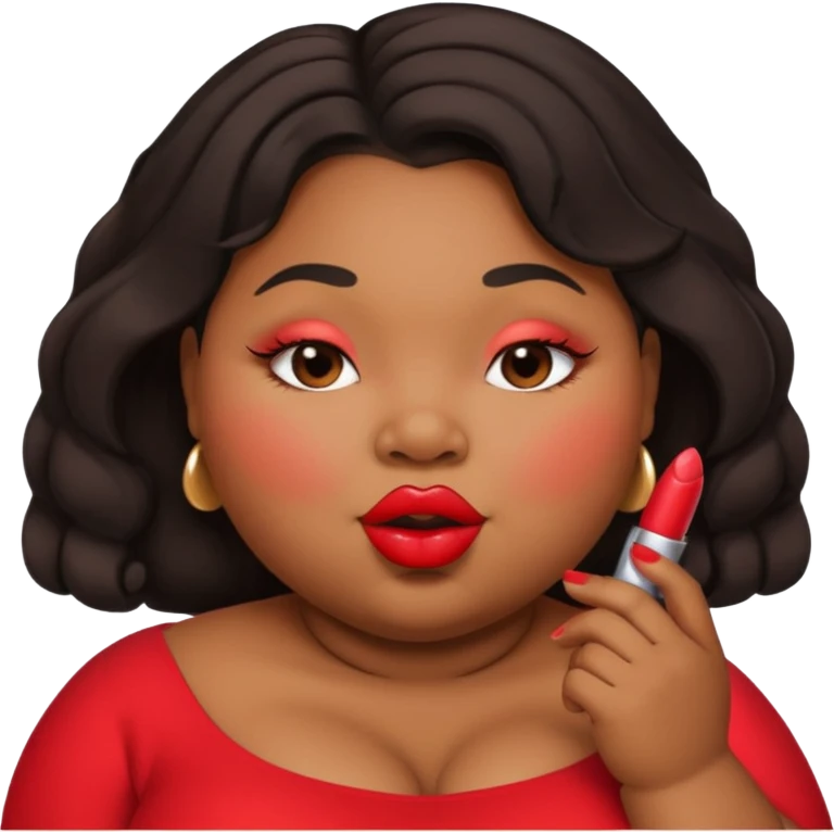 Create an emoji of a fat black woman with chubby cheeks with blushing red lipstick posing as if she were kissing emoji