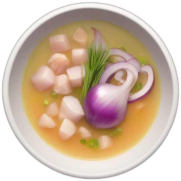 hot soup with the following ingredients red onions, albacore and yucca emoji