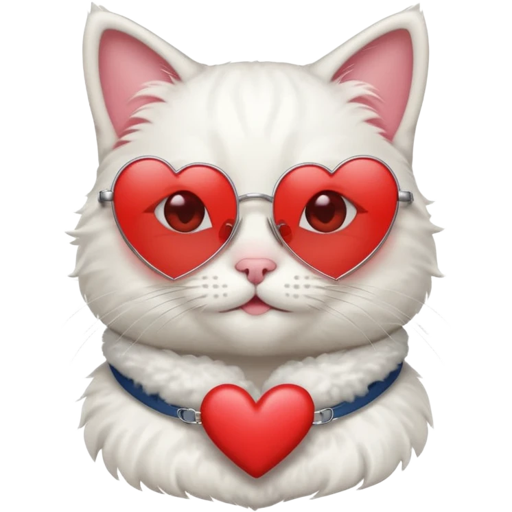 a cute white cat wearing heart sunglasses while smilling emoji