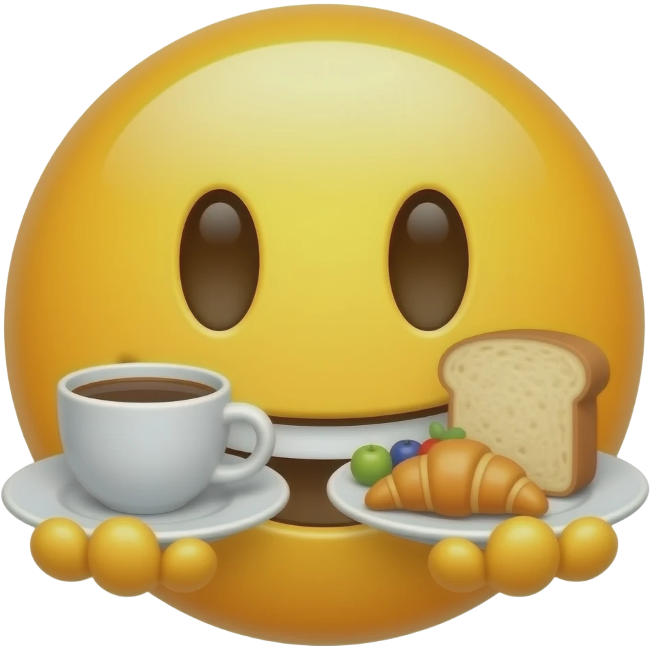 Yellow smiley emoji with good morning breakfast emoji