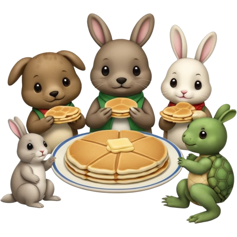 Seal, dog, bunny, turtle all eating pancakes in 1 image together emoji