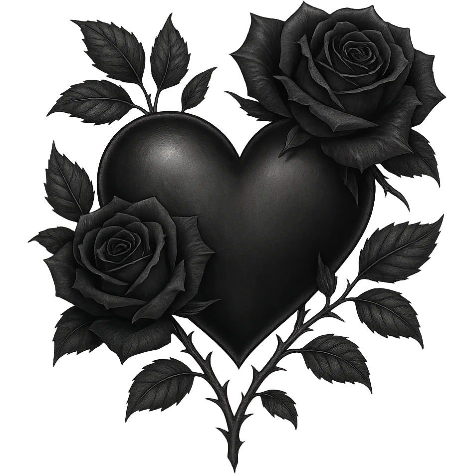 gothic heart with dark roses, remove background emoji