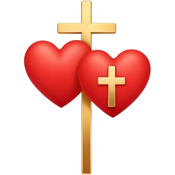 Two red  hearts connected by one simple gold cross  emoji