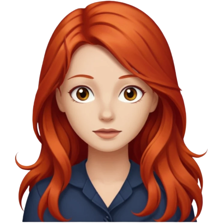 Stefanie Ridel with long red hair, brown eyes emoji
