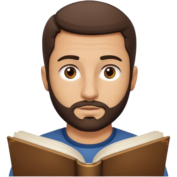 His face has distinct Iraqi features, with round brown eyes and a neatly trimmed short beard.  **Hobbies and Interests:** - He loves reading and enjoys books on literature, philosophy, and wisdom. emoji