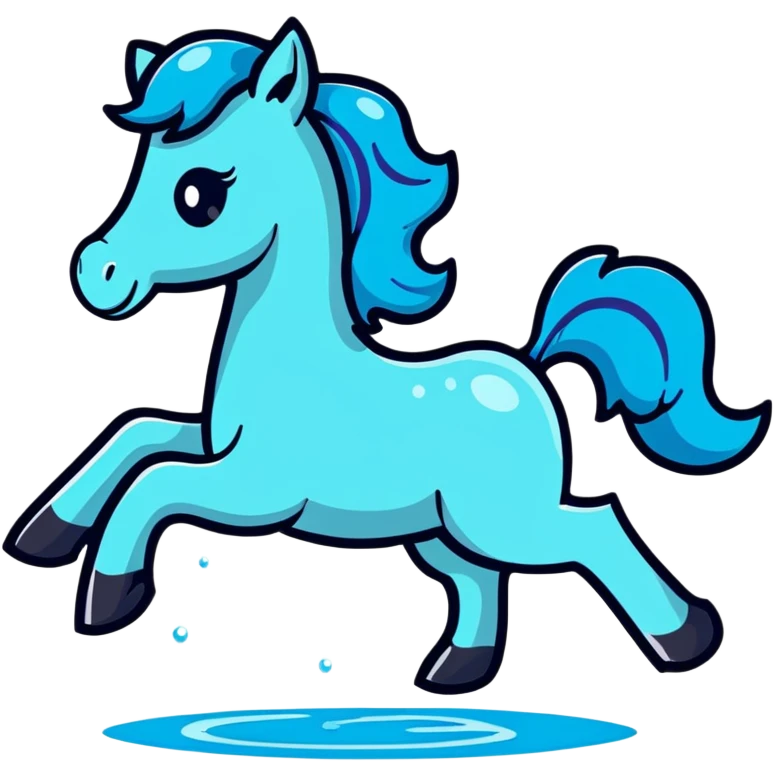 A playful horse composed of transparent bubbles and water droplets, bubbling and glistening emoji