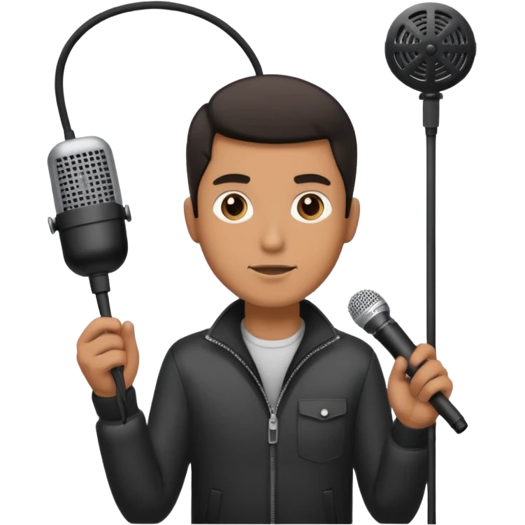 man holding a long over head boom microphone emoji