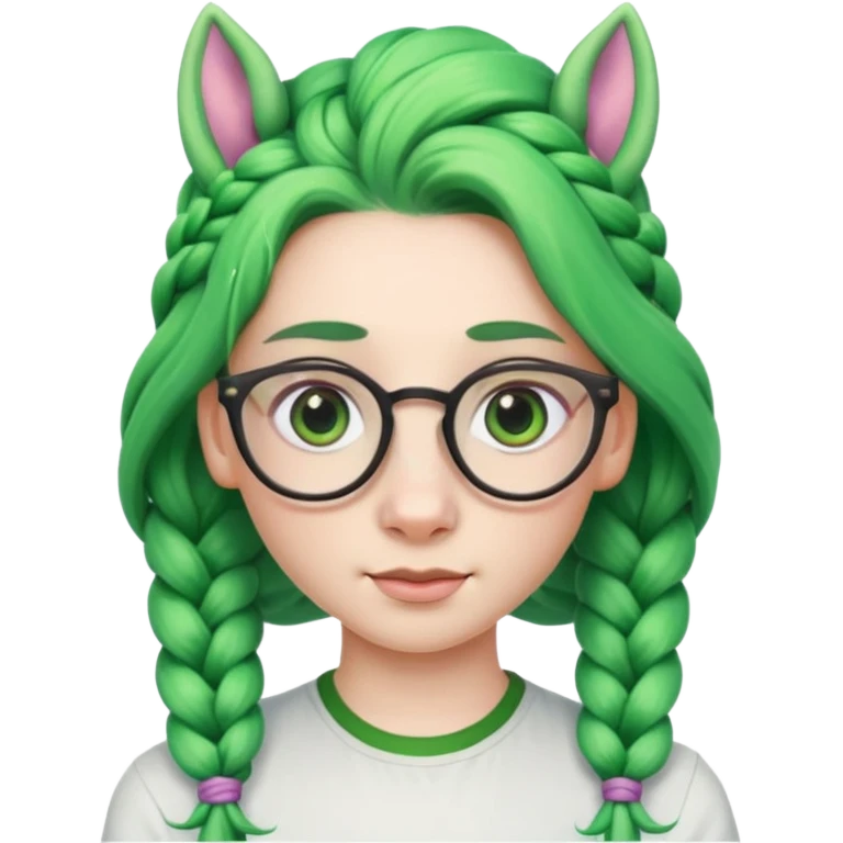 braided unicorn wiith big visible braids looking into the camera spectacled green hair emoji