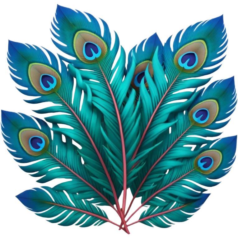 Unrealistic Futuristic colored, highly detailed,  3D render, upclose view, lush full soft feathers,  Peacock Begonia feathers emoji