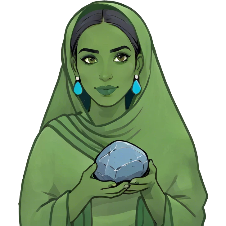 A beautiful marrocan women holding a blue rock emoji