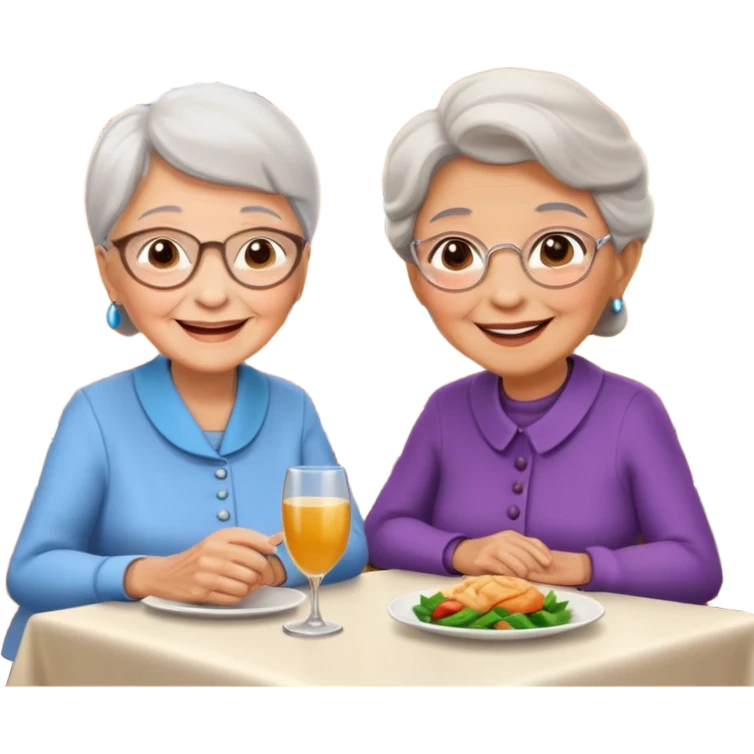 conversación dentro de un restaurant  dos personas y una de las persoans sea una abuela emoji
