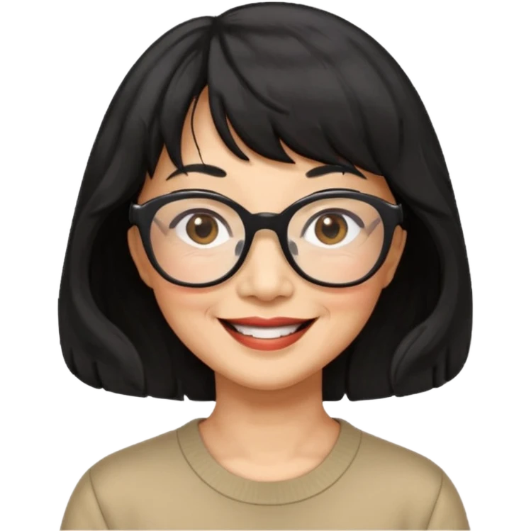 asian woman, 60 yr old, black wavy hair with bangs, big glasses  emoji