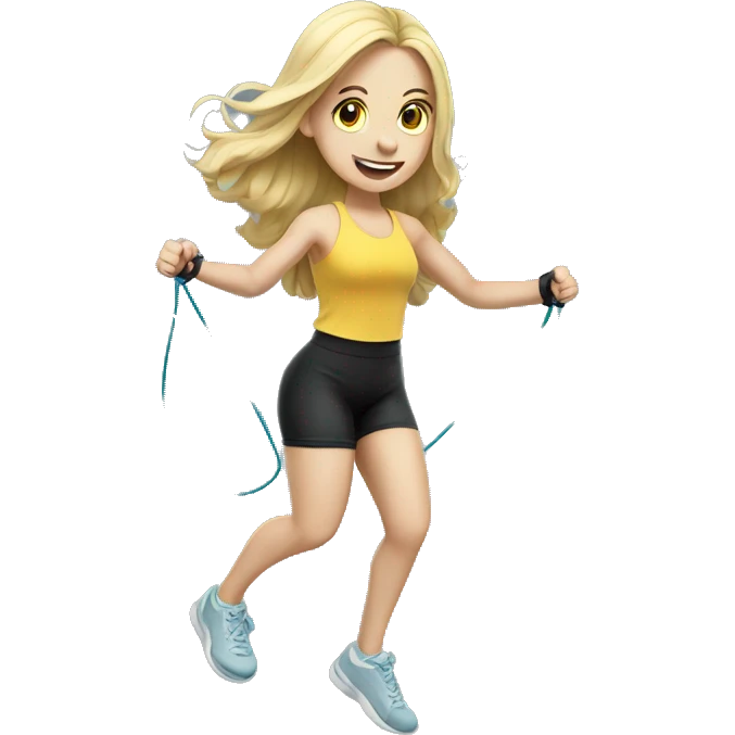Pale girl with long hair jumping rope fitness emoji