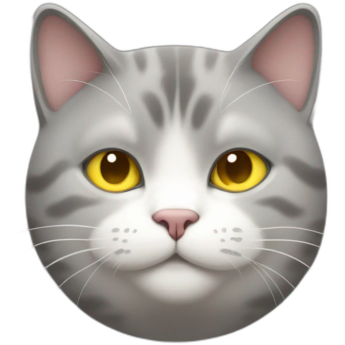 fat female cat with 3 colors, grey, whit and yellow emoji
