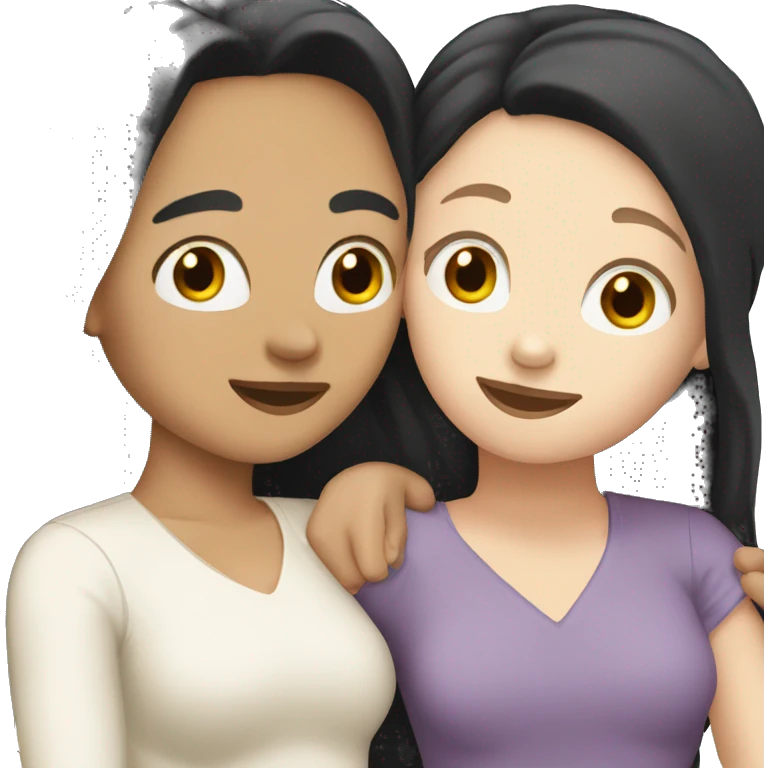 Lesbians with long black hair and white skin hugging passionately emoji
