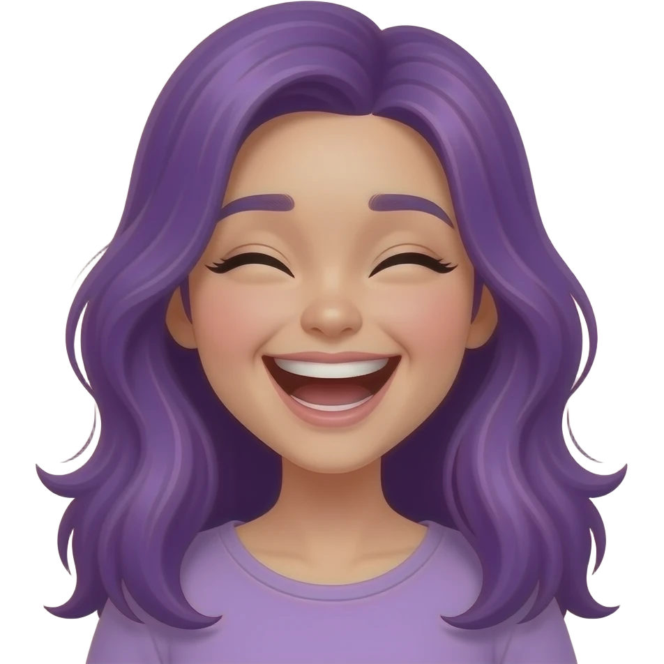 girl with long purple hair hold laughing hard emoji