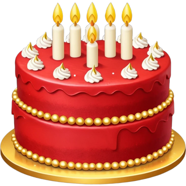 red cake with golden details and sparkles emoji