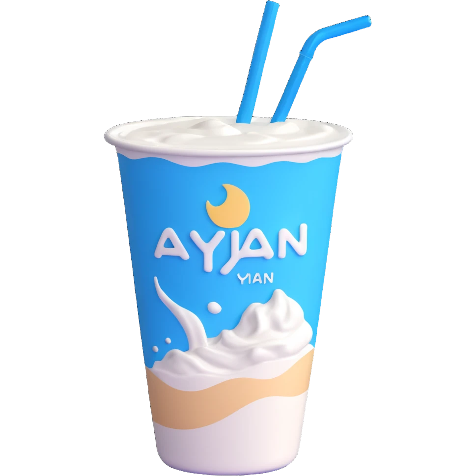 A small carton of Turkish yogurt drink (ayran) with a straw, white and blue packaging emoji